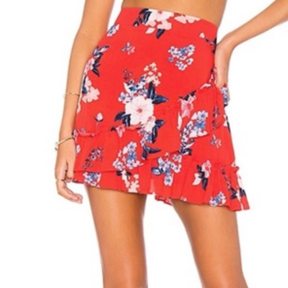CUPCAKES and CASHMERE Elisa Skirt, sz SM Red Floral Mini Skirt Ruffles